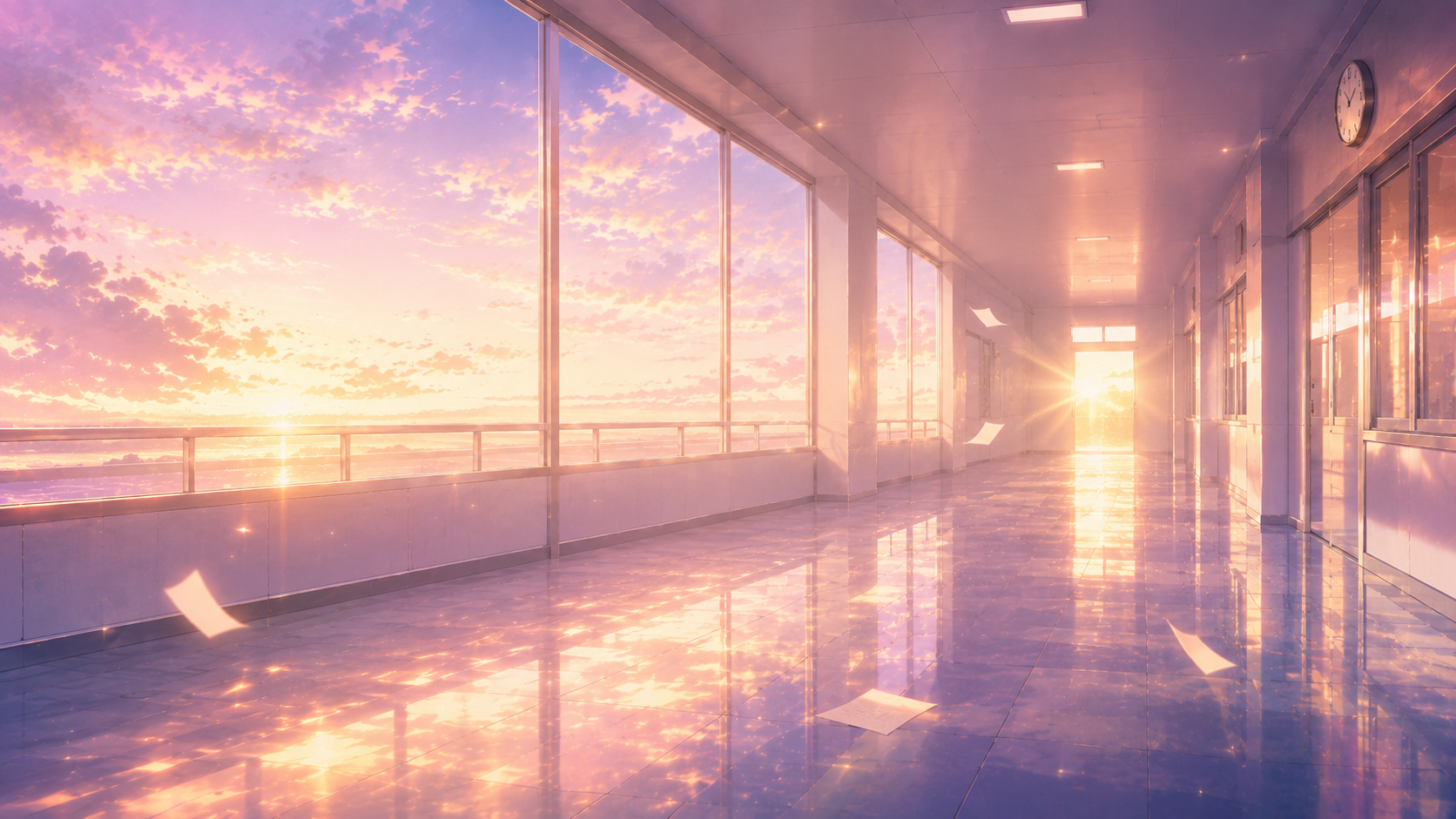 夕暮れの学校の廊下